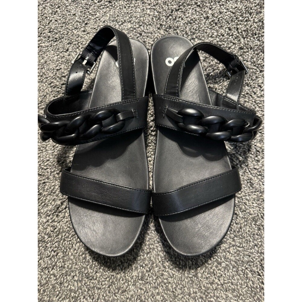 SO Black Polyurethane Strappy Sandals Chain Buckle Casual Women’s Size 9 M